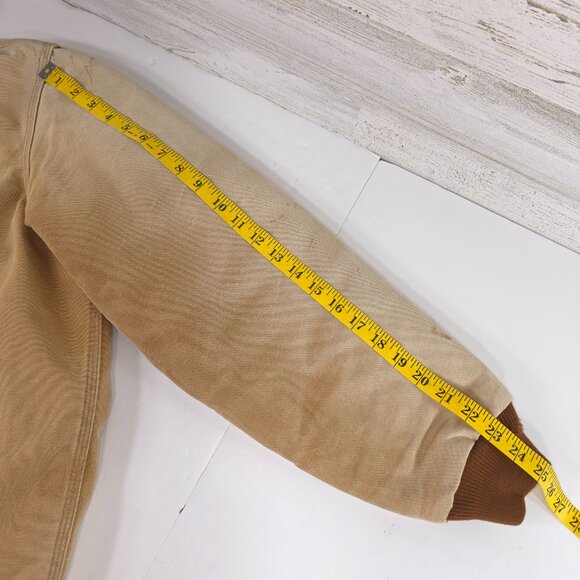 VINTAGE Carhartt Hooded Jacket Beige SZ MEDIUM Distressed Work Stain Paint AS-IS - Picture 16 of 16